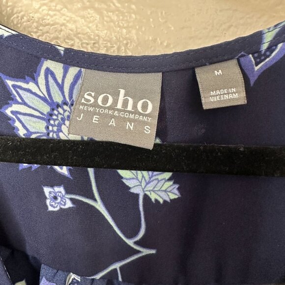 Soho New York & Company Womens Floral Sleeveless Top Navy Blue Medium Polyester - Picture 3 of 7